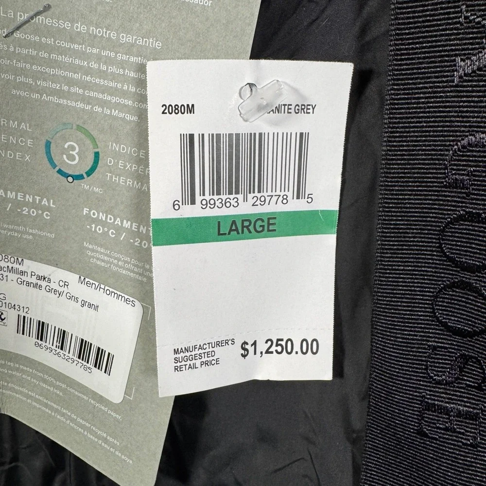 Canada Goose MacMillan Parka Mens L Granite Grey Down Filled Hooded 2080M